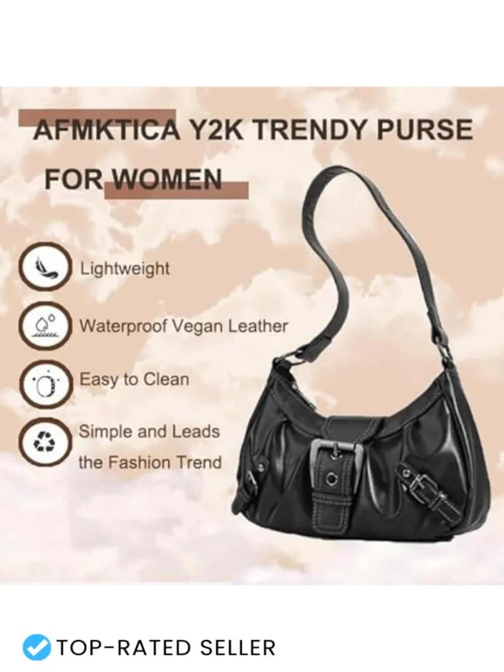 Y2K Punk Hobo Shoulder Bag - Faux Leather Top Handle Purse for Women Trendy